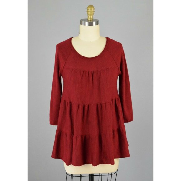Anthropologie Sweaters - KNITTED & KNOTTED DEEP RED WOOL TIERED SWING SWEATER